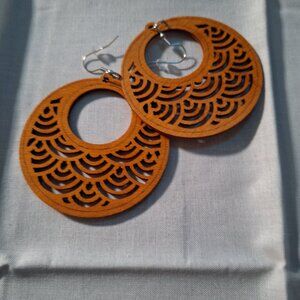 Wood Carved Round Earrings
